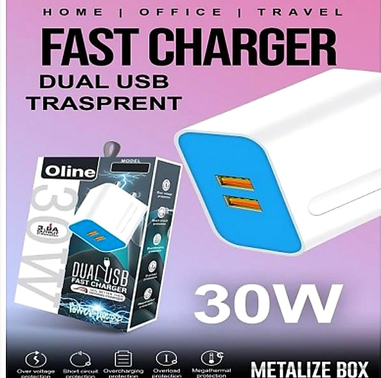 Oline 2 USB 30wcharger with Cable