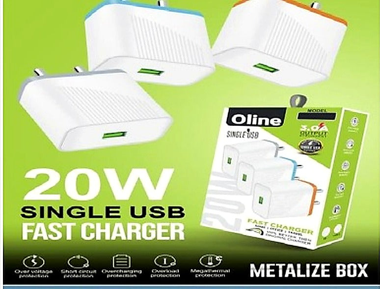 Oline 1 USB 20W Charger with Cable