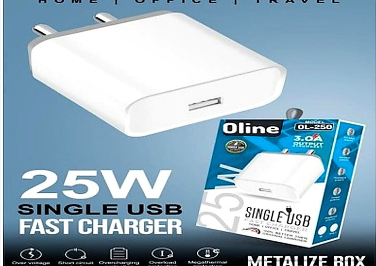 Oline 1 USB 25W Charger with Cable